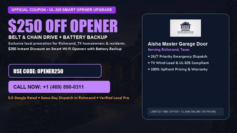 $250 OFF Smart Wi-Fi Garage Door Opener Installation in Richmond, TX - Aisha Master Garage Door
