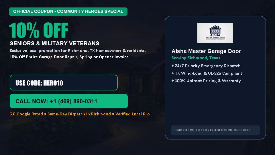 10% OFF Senior, Military & First Responder Discount in Richmond, TX - Aisha Master Garage Door